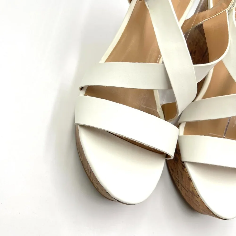 Franco Sarto Womens Size 10 Stallion White Faux‎ Leather Wedges Sandals Shoes